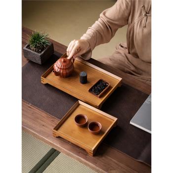 竹制茶盤手工竹編茶壺托盤干泡臺日式家用簡約茶具收納盤零食果盤