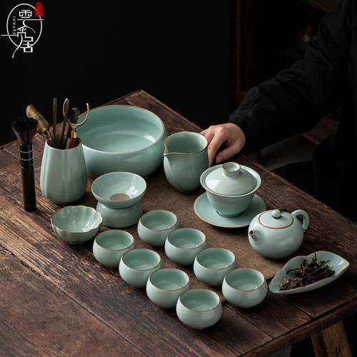汝窯茶具套裝家用高端陶瓷功夫泡茶壺蓋碗茶杯辦公會客廳禮品整套