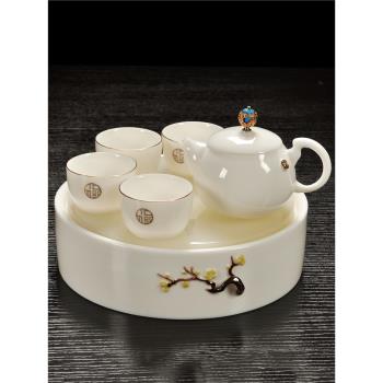 羊脂玉功夫茶具套裝家用白瓷茶壺辦公室會客蓋碗茶杯唐月窯小茶盤