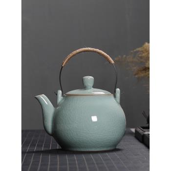 青瓷茶壺單壺大號龍泉冰裂陶瓷大容量功夫茶具泡茶提梁壺中式茶具