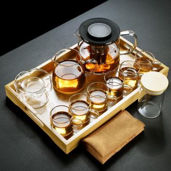 舊望格透明玻璃茶具套裝家用功夫茶杯泡茶器日式簡約托盤茶壺茶盤