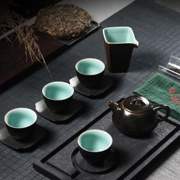青瓷功夫茶具套裝手工烏金龍泉陶瓷石瓢茶壺茶杯整套泡茶復古家用