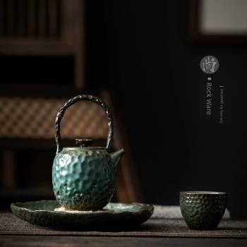 中式茶壺家用功夫茶具陶瓷單壺復古提梁壺小號泡茶壺錘紋仿古陶壺
