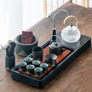 日式煮茶器功夫茶具套裝家用玻璃茶壺網紅自動上水電陶爐一體茶盤