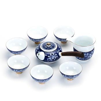 簡約側把茶壺茶杯青花白瓷茶具禮盒套裝家用辦公禮品陶瓷茶具整套