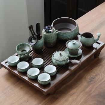 日式復古功夫茶具套裝整套家用茶盤客廳現代簡約陶瓷茶杯粗陶茶壺