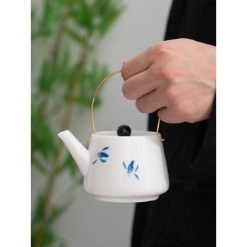 羊脂玉瓷手繪提梁壺帶過濾中式泡茶壺家用功夫茶具陶瓷茶水壺茶器