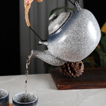 陶瓷泡茶壺過濾網日式和風功夫茶具花茶壺帶漏網茶壺黑色提梁茶壺
