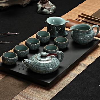 親韻青瓷整套茶具陶瓷功夫茶具套裝哥窯鐵線茶壺禮盒復古中式粉青