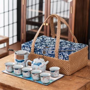戶外旅行茶具套裝家用便攜式快客杯功夫茶具茶壺布藝收納包袋盒子