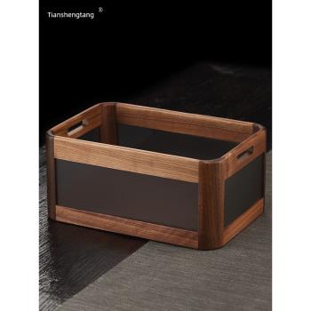 北美胡桃木茶具收納盒茶道置物架茶杯茶壺展示儲物木框箱桌面邊柜