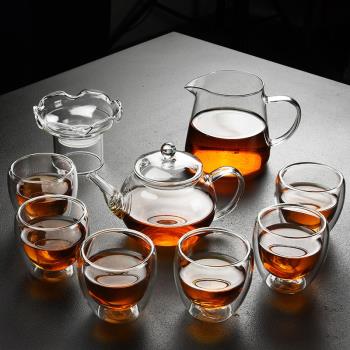 舊望格透明玻璃功夫茶具套裝家用客廳簡約小型泡茶壺雙層茶杯茶盤