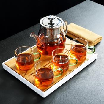舊望格家用泡茶壺玻璃茶具套裝紅茶過濾煮茶花茶壺辦公室茶杯托盤