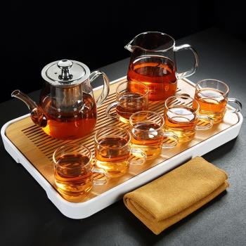 舊望格加厚透明玻璃功夫茶具套裝家用內膽過濾煮茶壺茶杯禮包茶盤