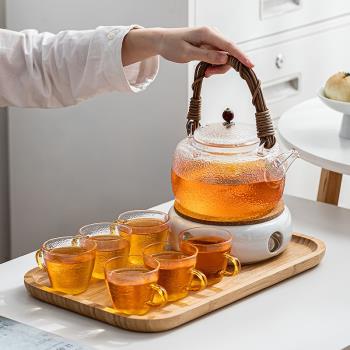 輕奢下午茶具玻璃花茶壺蠟燭煮茶加熱底座泡茶養生壺水果茶壺套裝