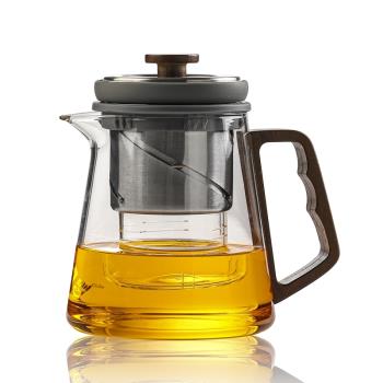 胡桃木把玻璃泡茶壺旋轉升降內膽茶水分離飄逸杯花茶壺電陶爐煮茶