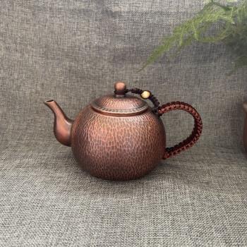 中式紫銅加厚復古錘紋功夫泡茶壺