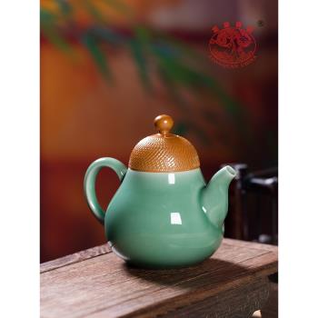 龍泉青瓷茶壺單壺過濾大容量家用陶瓷手工梨形壺功夫茶具泡茶壺