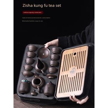 紫砂旅行茶具小套裝家用便攜式包戶外露營日式功夫泡茶壺茶盤簡約