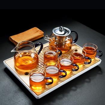 舊望格 透明玻璃加厚功夫茶具套裝家用茶壺茶杯竹儲水茶盤泡茶器