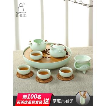 簡約現代 茶具套裝 家用中式功夫杯子喝茶的一套茶壺陶瓷整套荼具
