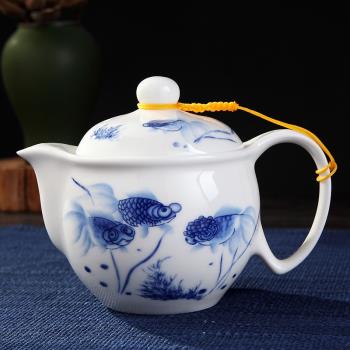 青花瓷茶壺單壺復古大號雙層防燙功夫茶具家用陶瓷壺帶過濾網泡茶
