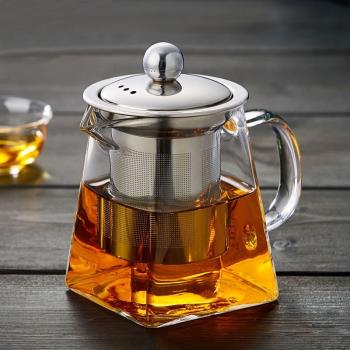 加厚玻璃花茶壺功夫紅茶具不銹鋼過濾泡茶杯沖茶器天圓地方公杯壺