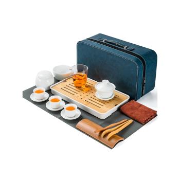 白瓷蓋碗茶藝教學表演套裝防燙少兒培訓茶具配件旅行便攜式收納包