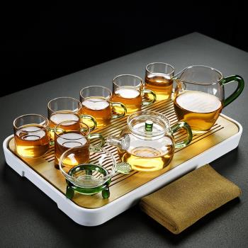 舊望格加厚透明玻璃茶壺茶杯公道杯茶具套裝茶盤家用日式竹托盤