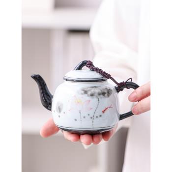 輕奢青瓷茶壺日式功夫茶具泡家用茶簡約一人用杯陶瓷手繪單壺器小