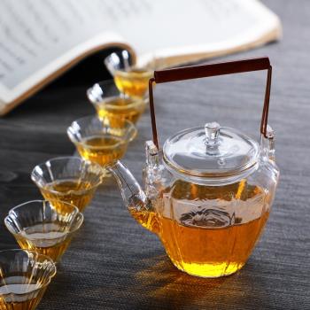 玻璃提樑壺水壺茶道茶具煮茶泡茶壺耐熱燒水壺耐熱玻璃壺錘紋壺