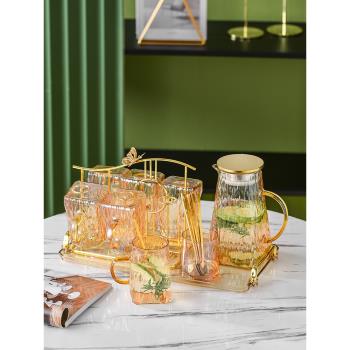 玻璃輕奢下午茶具客廳家用北歐待客茶杯現代可加熱水果花茶壺套裝