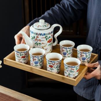 泡茶壺家用陶瓷功夫茶杯涼開水壺水杯過濾琺瑯彩紅茶防燙茶具套裝
