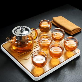 舊望格耐高溫可煮玻璃茶壺茶具套裝家用雙層隔熱茶杯泡茶茶盤托盤