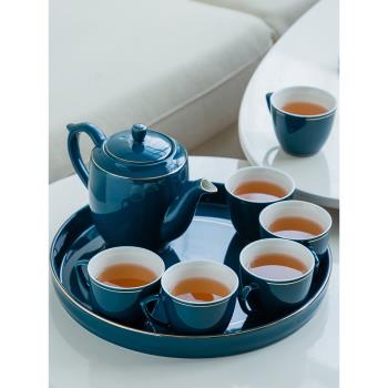 原源青瓷茶具套裝帶托盤家用酒店整套茶壺有耳茶杯干泡盤茶具茶臺