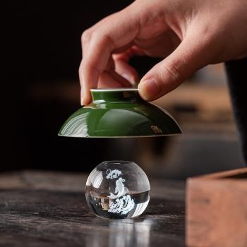 碌心 水晶玻璃琉璃蓋置禪意紫砂茶壺蓋托日式茶具配件桌面小擺件