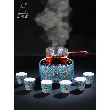 煮茶壺家用陶瓷琺瑯彩電陶爐玻璃壺加熱煮茶器電磁爐蒸茶壺煮茶爐