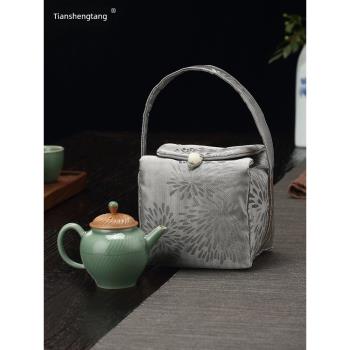 天盛堂織錦緞茶壺茶具收納袋戶外旅行便攜式日式蓋碗茶杯收納包盒