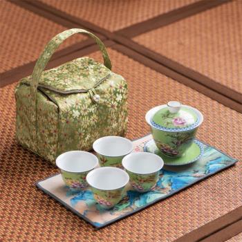 戶外旅行茶具套裝收納包袋家用便攜快客杯蓋碗茶壺杯布藝收納盒包