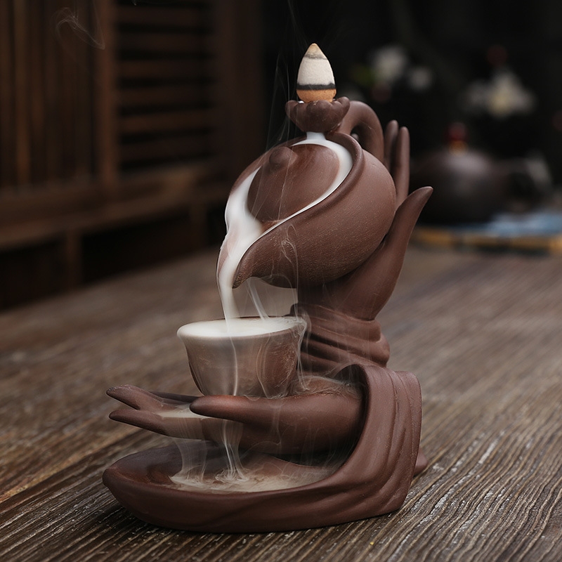 紫砂倒流香爐創意佛手懸壺香插回流茶壺招財擺件流香爐禪意檀香爐|香薰