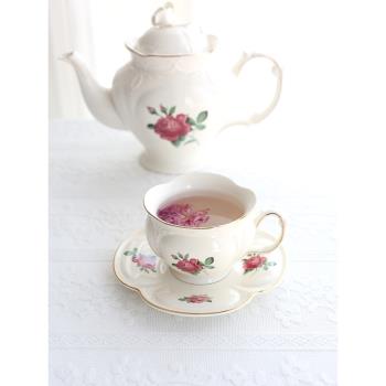 法式金邊紅玫瑰陶瓷描金歐式宮廷咖啡杯碟英式下午茶紅茶杯優雅