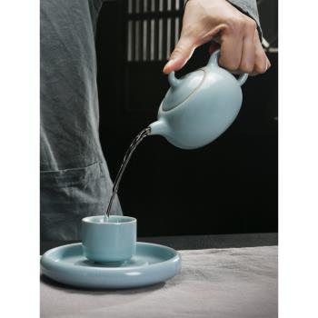高端開片可養天青汝窯茶壺單壺泡茶家用大容量單個汝瓷陶瓷茶具