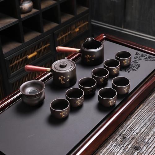 紫砂功夫茶具套裝陶瓷家用組合側把茶壺茶杯高端奢華輕奢