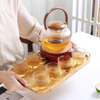 歐式下午茶煮水果花茶壺套裝耐高溫玻璃茶杯蠟燭加熱酒店花草茶具