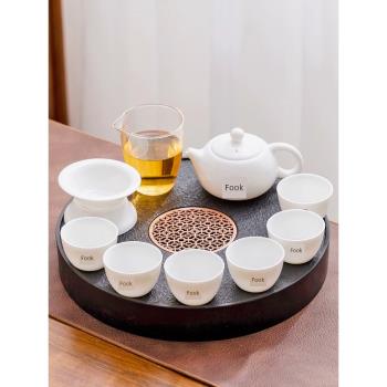 羊脂玉瓷功夫茶具套裝茶壺茶杯茶盤整套家用辦公客廳簡約白瓷蓋碗