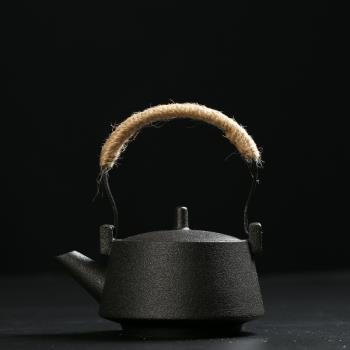 黑陶茶壺單壺家用簡約陶瓷日式手繪側把功夫茶具西施辦公室泡茶器