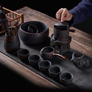 紫陶懶人全自動功夫茶具套裝家用整套旋轉石磨創意泡茶壺器陶瓷杯