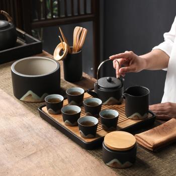 舊望格黑陶遠山日式功夫茶具套裝家用禪意陶瓷茶壺茶杯簡約茶盤