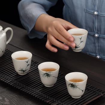仿古墨竹陶瓷茶杯手繪公道杯蓋碗茶壺茶漏客廳家用功夫茶具套裝