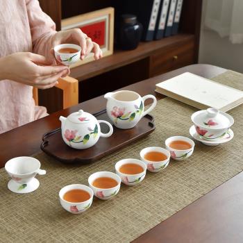 景德鎮陶瓷茶具套裝功夫茶具白瓷手繪茶壺茶杯蓋碗過濾滿堂春家用